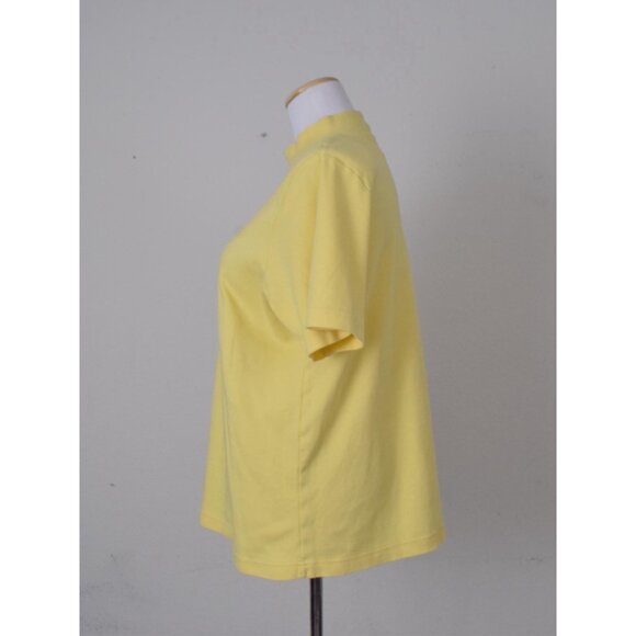 Vintage 90s Yellow Mockneck Cotton Tee by Jennifer Moore | size L - Picture 2 of 10